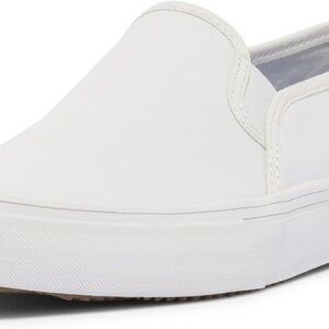 Sustainable Women's Slip-On Sneakers - Size 8 Wide, White Leather Double Decker